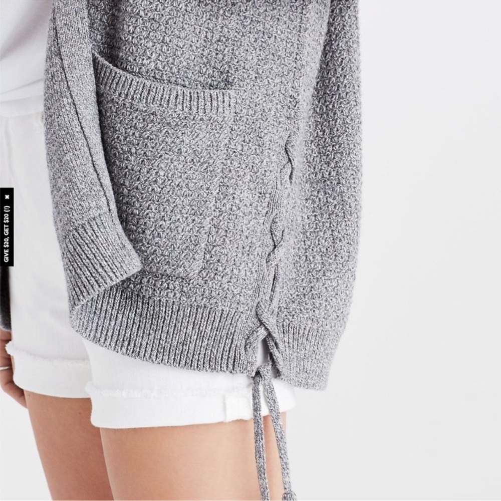 Madewell women Sz small Side-Lace gray knit open Cardigan Sweater minimalist - Picture 3 of 13